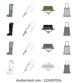 Vector design of fish and fishing icon. Collection of fish and equipment stock symbol for web.