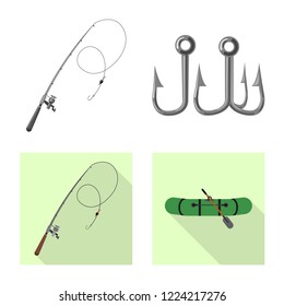 Vector design of fish and fishing icon. Collection of fish and equipment stock symbol for web.