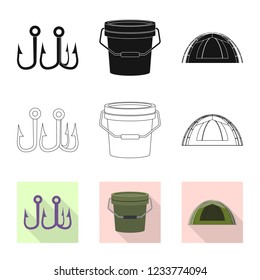 Vector design of fish and fishing icon. Collection of fish and equipment stock symbol for web.