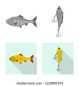 Vector design of fish and fishing icon. Collection of fish and equipment stock vector illustration.