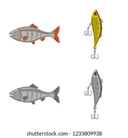 Vector design of fish and fishing icon. Set of fish and equipment stock vector illustration.