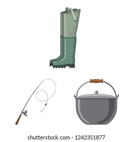 Vector design of fish and fishing icon. Collection of fish and equipment vector icon for stock.