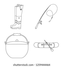 Vector design of fish and fishing icon. Set of fish and equipment vector icon for stock.