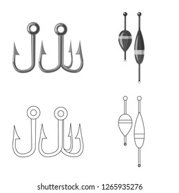 Vector design of fish and fishing icon. Collection of fish and equipment stock symbol for web.