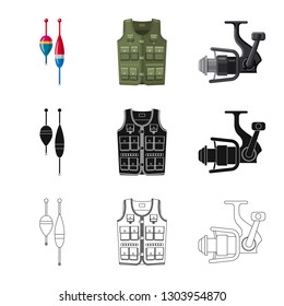Vector design of fish and fishing icon. Set of fish and equipment vector icon for stock.