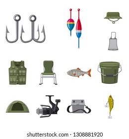 Vector design of fish and fishing icon. Set of fish and equipment vector icon for stock.