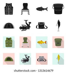 Vector design of fish and fishing icon. Set of fish and equipment vector icon for stock.