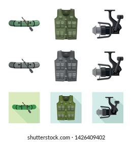 Vector design of fish and fishing icon. Set of fish and equipment vector icon for stock.