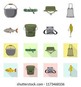 Vector design of fish and fishing logo. Collection of fish and equipment stock vector illustration.