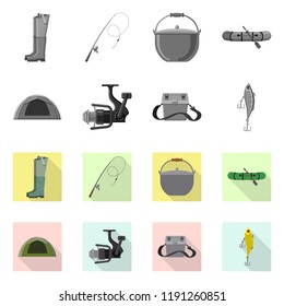 Vector design of fish and fishing logo. Set of fish and equipment stock vector illustration.