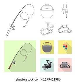 Vector design of fish and fishing logo. Collection of fish and equipment stock vector illustration.