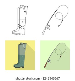 Vector design of fish and fishing logo. Collection of fish and equipment stock vector illustration.