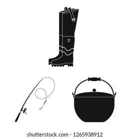 Vector design of fish and fishing logo. Set of fish and equipment stock vector illustration.