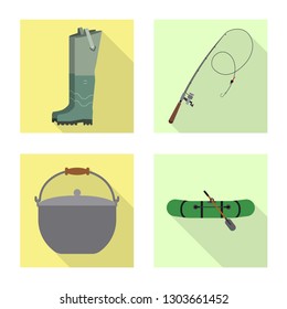 Vector design of fish and fishing logo. Collection of fish and equipment stock vector illustration.