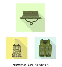 Vector design of fish and fishing logo. Set of fish and equipment vector icon for stock.