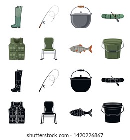 Vector design of fish and fishing logo. Set of fish and equipment vector icon for stock.