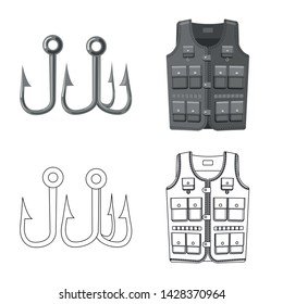 Vector design of fish and fishing logo. Set of fish and equipment stock symbol for web.