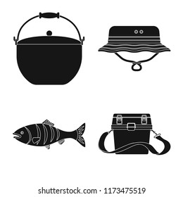 Vector design of fish and fishing sign. Set of fish and equipment stock vector illustration.