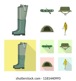 Vector design of fish and fishing sign. Collection of fish and equipment stock vector illustration.