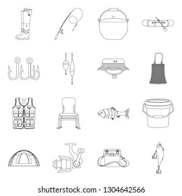 Vector design of fish and fishing sign. Collection of fish and equipment vector icon for stock.