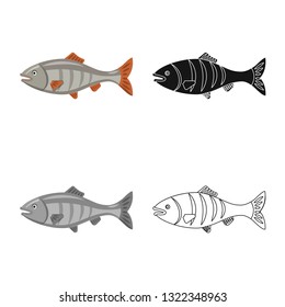 Vector design of fish and fishing sign. Collection of fish and equipment stock vector illustration.