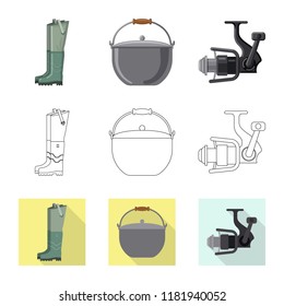 Vector design of fish and fishing symbol. Collection of fish and equipment stock symbol for web.