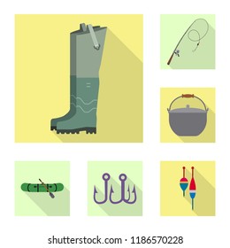 Vector design of fish and fishing symbol. Collection of fish and equipment vector icon for stock.