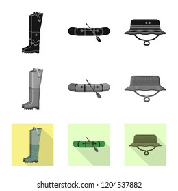Vector design of fish and fishing symbol. Set of fish and equipment stock vector illustration.