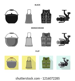 Vector design of fish and fishing symbol. Collection of fish and equipment vector icon for stock.