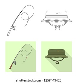 Vector design of fish and fishing symbol. Set of fish and equipment stock symbol for web.