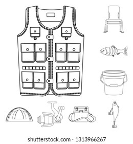 Vector design of fish and fishing symbol. Collection of fish and equipment stock symbol for web.