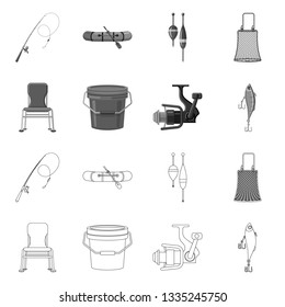 Vector design of fish and fishing symbol. Set of fish and equipment vector icon for stock.