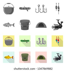 Vector design of fish and fishing symbol. Set of fish and equipment vector icon for stock.