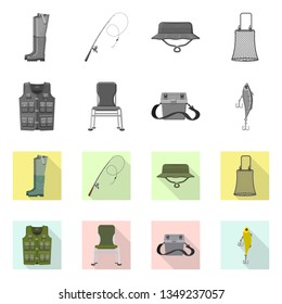 Vector design of fish and fishing symbol. Set of fish and equipment stock symbol for web.