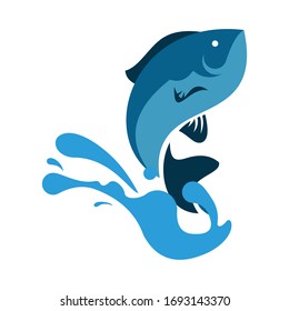 vector design fish jumping from blue water