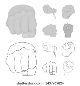 Vector design of fist and punch icon. Set of fist and hand stock symbol for web.