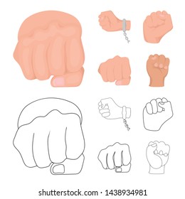 Vector design of fist and punch logo. Set of fist and hand stock symbol for web.