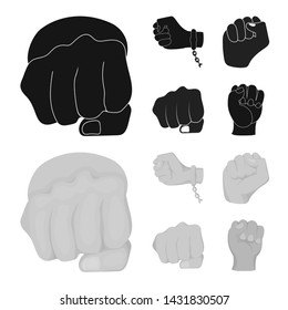 Vector design of fist and punch sign. Collection of fist and hand stock symbol for web.