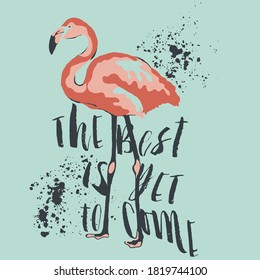 Vector Design With Flamingo Drawing For Tops Print, Tank Top Graphics, Vector Illustration