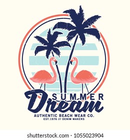 vector design with flamingo drawn for tee print as vector