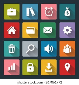 Vector design flat icons for web and mobile, white on colored basis with long shadow