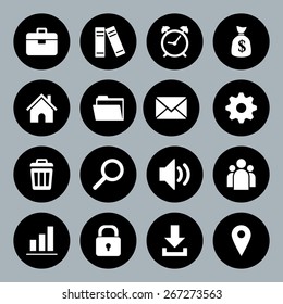 Vector design flat icons for web and mobile, white on black basis.