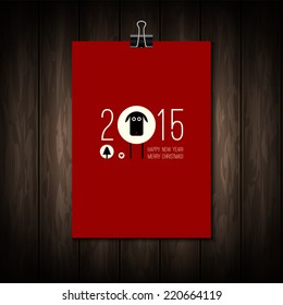 Vector design of flat "Merry Christmas" and "Happy New Year" concept. Calendar cover on wood texture. Design elements for Flyer, Brochure Design Templates, Book Cover,  Poster, Card, Banner.