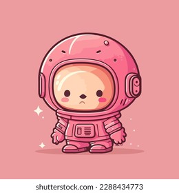 Vector design with flat style, cute mascot for a pink astronaut