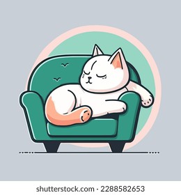 Vector design with flat style, cute mascot for a sleeping cat on a sofa