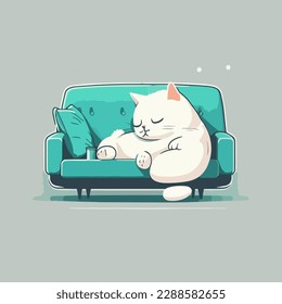 Vector design with flat style, cute mascot for a sleeping cat on a sofa