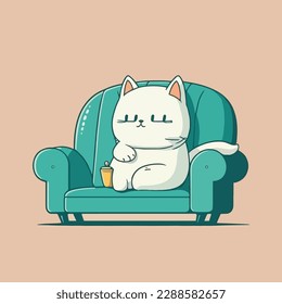 Vector design with flat style, cute mascot for a sleeping cat on a sofa