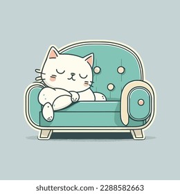 Vector design with flat style, cute mascot for a sleeping cat on a sofa