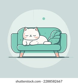 Vector design with flat style, cute mascot for a sleeping cat on a sofa