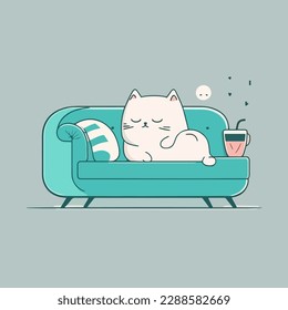 Vector design with flat style, cute mascot for a sleeping cat on a sofa